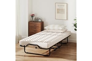 COSTWAY Letto Brandina Pieghevole, con Materasso in Memory Foam 4 Ruote Girevoli, Trapuntatura a Onda con Imbottitura a Doppia Fibra, 200x80x40cm, Made in Italy (Stile 2 Beige)