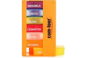 COM-FOUR® dozownik leków w jezyku POLSKIM - pudelko na leki na 7 dni - 3 przegródki - pudelko na pigulki - pudelko na tabletki - tygodniowy dozownik do przechowywania [POLSKI] (Pomaranczowy)