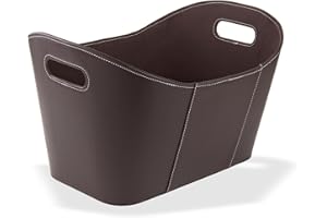DEMA Cesta de madera para leña, de piel sintética, color marrón, 53 x 35 x 31 cm