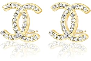 JUNMALLKO Damen Ohrringe Gold, Hypoallergene Doppel-C-Zirkonia-Ohrringe, Ohrringe Gold Wasserfest, Goldene Ohrringe Damen, Mädchen Ohrringe, Geschenk für Muttertag, Valentinstag und Geburtstag