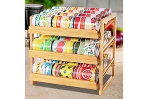 Niciksty Organizer per Lattine a 3 livelli, Organizer Impilabile per Lattine in Bambù, per 36 Lattine per Piano di Lavoro, Armadio, Cucina