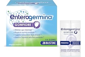 Enterogermina Gonfiore, Fermenti Lattici Probiotici, Prebiotici per Adulti - Integratori con Enzimi Digestivi ed Estratti Vegetali contro Pancia Gonfia e Gonfiore Addominale (28 Bustine Gusto Pesca)