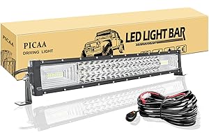 PICAA LED Light Bar 7D Tri-Row 22in 270W Spot Flood Combo Beam LED Work Lights with wire for Car Truck Offroad Driving Lamp SUV UTE 4WD 12V 24V Waterproof Driving Work Lamp 6000K