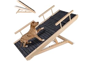 ZVONEMA ZNM Rampe pour Chien en Bois, Rampe pour Animal de Compagnie avec 4 Hauteurs Réglables et Tapis antidérapant, Escalier pour Chien Pliable de Voiture Grand, 84L x 40W x 60H cm