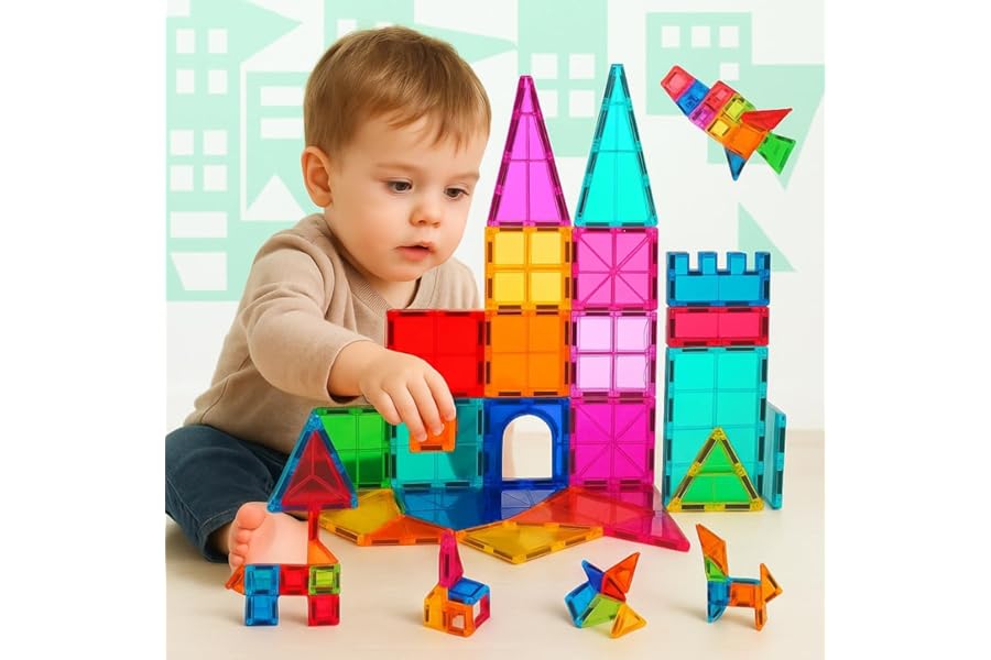 NK Magnetic Building Set for Children (48 Pieces) - Magnetic Pieces 3D Magnetic Tiles, Montessori Educational Toy, Christmas Birthday Gift for Children