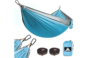 NATUREFUN Hamaca Ultraligera para Viaje y Camping (275x140 cm) | 300kg de Capacidad de Carga,Transpirable, Nylon de Paracaídas de Secado Rápido | 2X Mosquetones Premium, 2X Correas de Nylon Incluidas