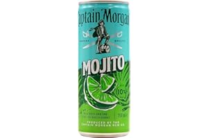 ‎CAPTAIN MORGAN Captain Morgan White Rum Mojito, Erfrischendes Mixgetränk mit 10 Prozent Alkohol, 12 Dosen x 250 ml (EINWEG Verpackung), Weißer Rum mit Limetten- und Minzgeschmack für unterwegs
