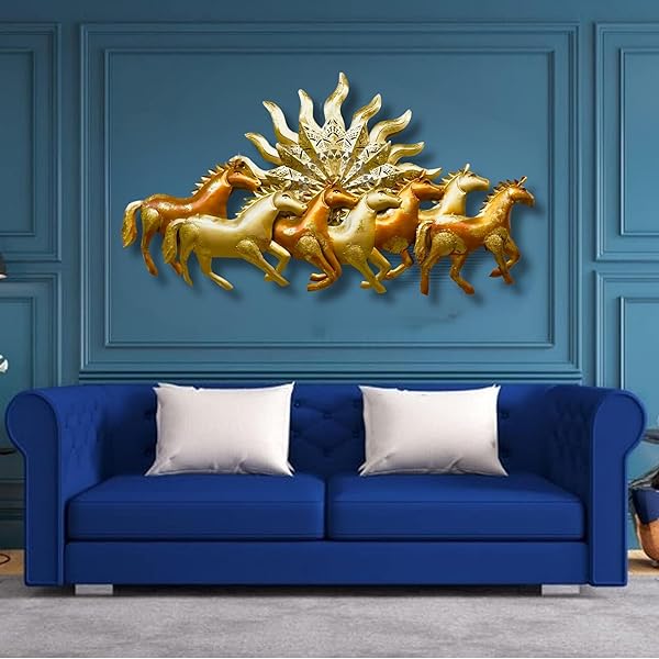 ZXC Metal7 Running Horses with Sun - Metal Wall Decor, with LED