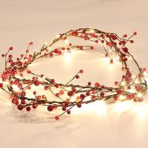 Rhytsing Set of 2 Red Berry Branch Pre-lit Christmas Garlands with ...