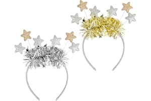 BOFUNX 2pcs Diademas de Estrellas Plateadas y Doradas con Purpurina Accesorios Navideños de Cabello de Fiesta Disfraz Cumpleaños Navidad Año Nuevo para Mujer Niña Adulto