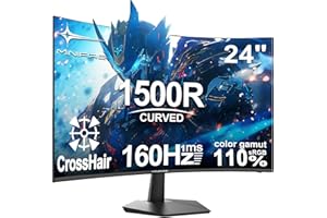 Minifire 24 Inch Gaming Monitor, 160Hz, Curved Gaming Monitor, 1500R, 1Ms, sRGB130%, FHD 1080P Computer Screen, VESA Compatible, Eye Care Adaptive Sync HDMI＆DP Prots （MFG24C1L ）