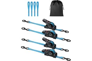 eSynic 4-pack av återdragbara spärrremmar med spärrhake 3,5 m tungt arbete automatiskt återdragbart spärrsystem med S-krokar