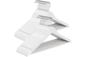 ‎SONGMICS SONGMICS Kleiderbügel Holz, 30er Set, Holzbügel schlank, Bügel, Einkerbungen im Schulterbereich, Hosenbügel, 360° drehbarer Haken, Birkenholz, für Träger und Jacken, wolkenweiß CRW030W02