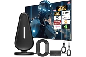 COOLFELL Indoor TV Aerial, 4K 1080P HD Digital TV Aerial with 560+ Miles Range Reception, TV Antenna with 18ft Coaxial Cable Amplifier Signal Booster with Local Channels Support All Television for Smart TV