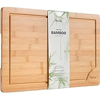 Premium Organic Bamboo Wooden Chopping Board by Harcas. Extra Large Size Cutting Board 45cm x 30cm x 2cm. Best for Meat, Vege