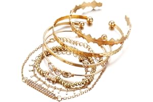 LuLiyLdJ Ein Set von 7 böhmischen Kristallarmbändern mit goldenen Quastenarmbändern, geeignet für Damen und Mädchen