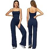 Odizli Sports Set Women's Spaghetti Top with Integrated Bra + High Waist Wide Leg Leggings Fitness Gym Yoga Sports Suit