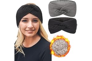 DRESHOW Damen Warm Gestricktes Stirnband Winter Ohrenwärmer Gehäkelte Kopfwickel Dickes Fleecefutter Haarbänder