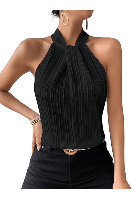 GORGLITTER Damen Neckholder Top - Ärmelloses Crop Top Bauchfrei Sommer