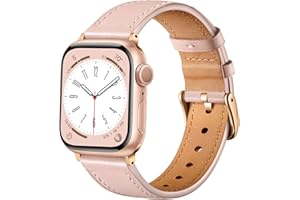 CeMiKa Leather Straps Compatible for Apple Watch Strap 38mm 40mm 41mm, Replacement Genuine Leather Strap Compatible with iWatch Series 9 8 7 6 5 4 3 2 1 SE/Ultra, Men and Women, Pink