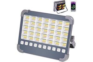 MASMEJOR Faro LED Ricaricabile 100W, Faretto LED Ricaricabile 10000LM 6000mAh con Pannello Solare, 5 Modalità di Illuminazione, Faro a Batteria Ideale per Campeggio, Lavoro, Pesca