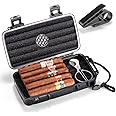 Cigar Case, Travel Cigar Humidor Case - Travel Cigar Case with Built-in Humidifier Disc, Stickers, Cigar Holder & Cigar Cutter | Airtight | Portable | Water/Crushproof (Holds up to 5 Cigars)