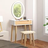 YU YUSING Lighted Dressing Table, Makeup Vanity with Chair | Adjustable Lighting LED Mirror, Comestic Table with Upholstered