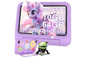 DEERTIME Tablet per Bambini Andorid 14 Tablets 7 Pollici 10GB RAM + 64GB ROM (TF 1TB), 5G WiFi 6, BT5.0, Octa-Core, Controllo Parentale | Doppia Fotocamera | GMS Certificated | GPS | Tablet con Custodia -Viola