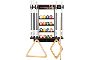 Billiard Cue Rack Billiard Cue Holder Wall Mount for 8 Cue and Pool Table Chalk Equipment Oak Pool Cue Rack for Game Room, Club or Man Cave (Black Color)