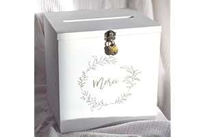 TE WHAKA Grande urne en Bois Blanche Merci avec Cadenas | 25 x 25 x 20 CM | Urne Mariage, PACS, Anniversaire, Baby-Shower, Bapteme, Communion, Retraite (...) - Cadeaux invités Mariage
