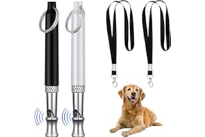 AKOFIC 2 Pieces Dog Whistle, Professional Ultrasonic Dog Whistles for Recall with Black Lanyard, Adjustable Frequency Dog Training Whistle To Stop Barking, Training & Behaviour Aids for Dogs