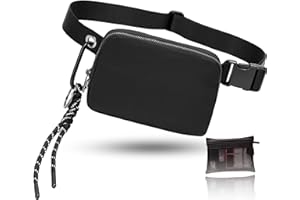 AleFlowSolutions Bolso Riñonera Mujer, Riñonera Grande Elegante Deportiva e Impermeable, De Color Negro Ideal para Festivales/Deportes, Correa Ajustable 50-100cm-Incluye Neceser de Regalo.