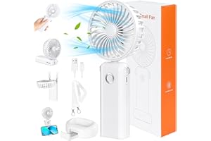ESVYIT Ventilador Portatil Ventilador de Mano Bateria Recargable 5 en 1, Mini Ventilador USB Ventilador Pequeño Silencioso 3 Velocidades Ventiladores a Pilas Plegable Hogar Oficina Camping Viajes, Blanco