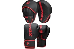 RDX Boxing Gloves and Pads Set, Maya Hide Leather, Adult & Kids KARA Hook and Jab Curved Focus Mitts with Punching Gloves for MMA, Muay Thai Kickboxing Martial Arts Punching Hand Target Strike Shield