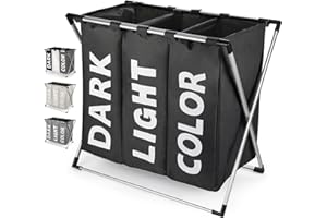 Rieeyrslza Składana 3 Sekcje Torba na Pranie 102L Brudna Torba na Ubrania z Uchwytem Składany Kosz Sorter Ubrań do Sortowania Prania do Łazienki (Czarny)