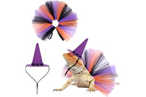 Fnaobai 2pcs Bearded Dragon Witch Costume Set Small Pet Adjustable Hat Bow Tutu Skirt Outfits for Lizards Guinea Pigs Bunny Ferrets for Celebrations Halloween Parties (Purple)