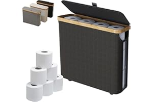 SIGHTDAY Toilet Paper Storage Basket,Toilet Roll Storage Basket with Lid,Bamboo Toilet Roll Basket Holder Organiser,Toilet Roll Storage Box,Free Standing Toilet Paper Container with Storage(Black)