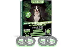VICSOM Collare Antiparassitario per Cani, Luminoso Collare Antipulci Cane, Collare per Cani e Zecche Regolabile Impermeabile, 8 Mesi di Protezione per Cani di Piccola Taglia, Medio e Grande Grigio 4pz