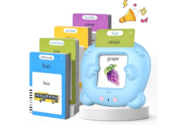 Cartes Flash Parlantes Cartes éducatives Montessori pour Enfants de 3+ Ans Talking Flash Cards 112 Feuilles 224 Mots Jouets éducatifs pour Apprendre a Parler, Français/Anglais/Bilingue(Bleu)