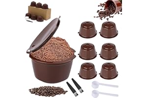 FISH DRAGATE 6 pcs dosettes de café réutilisables,reutilisable dosette,avec louche en plastique et brosse,rechargeable cafe capsules pour machines dolce gusto,pour la cuisine et le bureau