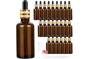 StarryTiger 24 Pcs 50ml Ambar Frasco Cuentagotas Cristal, Botellas Vacías con Cuentagotas, Botella Vacía Tintura para Aceite Esencial, Masaje, Fragancia, Aromaterapia, Laboratorio