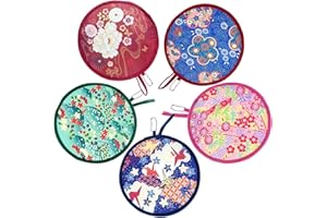 AEROGLO 5pcs Hand Fan Folding Round Chinese Japanese Style Foldable Fan, Summer Handheld Folding Fans Beautiful Patterns Japanese Fan for Wedding Party Home Decor Personal Decoration