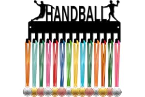 CREATCABIN Soporte para Medallas de Balonmano, Colgador de Medallas, Estante de Exhibición para Deportes, Premios Colgantes de Metal, Decoración de Montaje Pequeño de Hierro con 14 gancho para 29x13cm