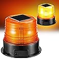 Solar Battery LED Flashing Beacon Light, 12-24V Amber Emergency Magnetic Warning Strobe for Truck Vehicle