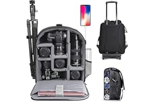 CADeN Professional Trolley Large Camera Backpack Bag for DSLR/SLR Mirrorless Camera Waterproof, Camera Case Compatible for Sony Canon Nikon Camera and Lens Stativ Accessories, 5.0 Schwarz