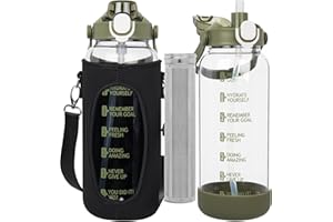 Seekua 1.5l Glass Water Bottle with Straw & Time Markings 1.5 litre Tea Bottle with Infuser for Loose Leaf Tea, Cold Brew Coffee