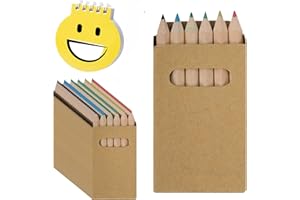 Partituki 25 Scatole da 6 Mini Matite Colorate. Non Tossico. Scatole Kraft Lisce. Include 1 Taccuino Singolo