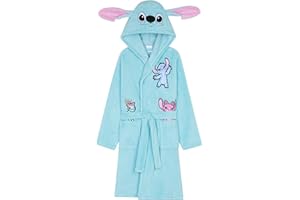 Disney Stitch Robe de Chambre Fille, Peignoir de Bain Enfant avec Capuche et Ceinture - Cadeau Ado et Fille