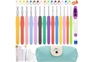 MINISOISO Set di 50 uncinetti, 14 misure da 2 mm a 10 mm per principianti con accessori per uncinetto