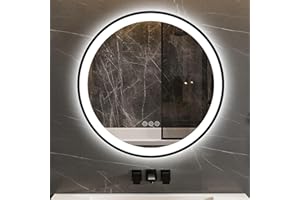 ChillCruiser Round LED Bathroom Mirror 800MM with Black Frame,Bathroom Mirror with Lights,Anti-Fog, Dimmable LED Mirror for Bathroom,Circle Lighted Bathroom Mirror for Wall,3 Colors, Memory
